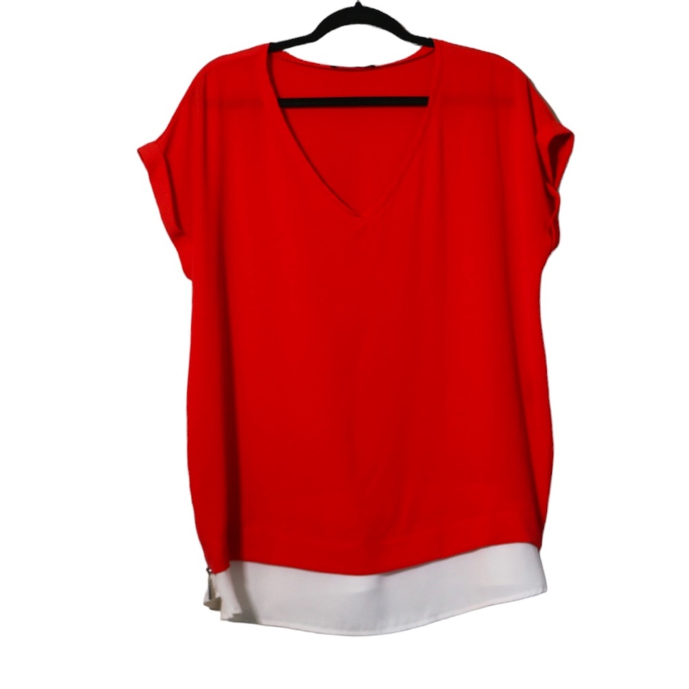 Suzy Shier Red and White Blouse